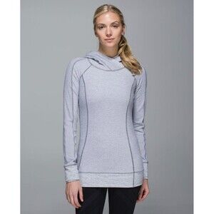 Lululemon Think Fast Hoodie Top Size 8 White Slate Heathered Stripe Check Pique